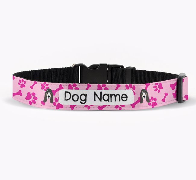 Personalised Fabric Collar with Bone and Paw Pattern and {breedFullName} Icon